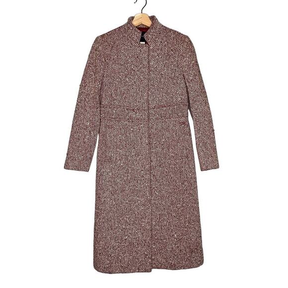 J. Crew 100% Wool Long Button Front Tweed Jacket Red Women's Size 2 - Picture 1 of 11